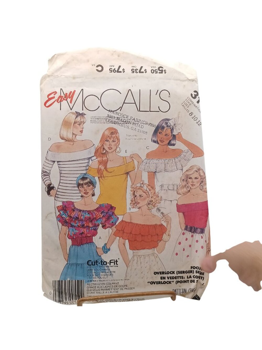 Easy McCalls 3145 Misses Off-Shoulder Tops Sewing Pattern Sizes 8-10-12 Vintage